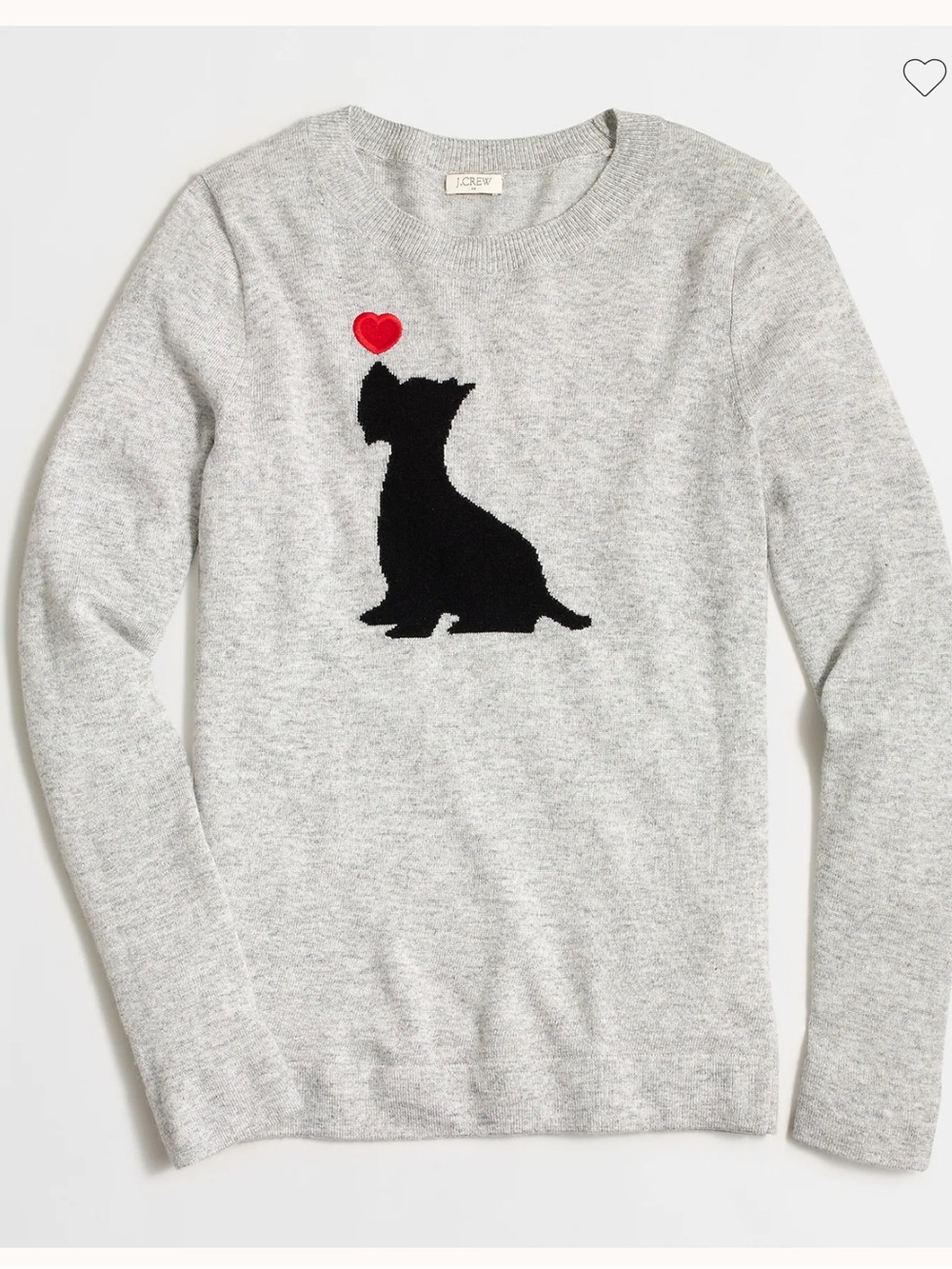 J. Crew Heather Gray Crewneck Sweater with Black Cat and Red Heart